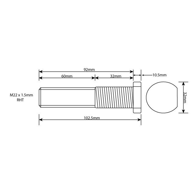 WHEEL STUD M22X1.5 RHT 92MM UH photo 2