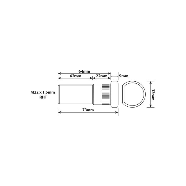 WHEEL STUD M22X1.5 RHT 64MM UH