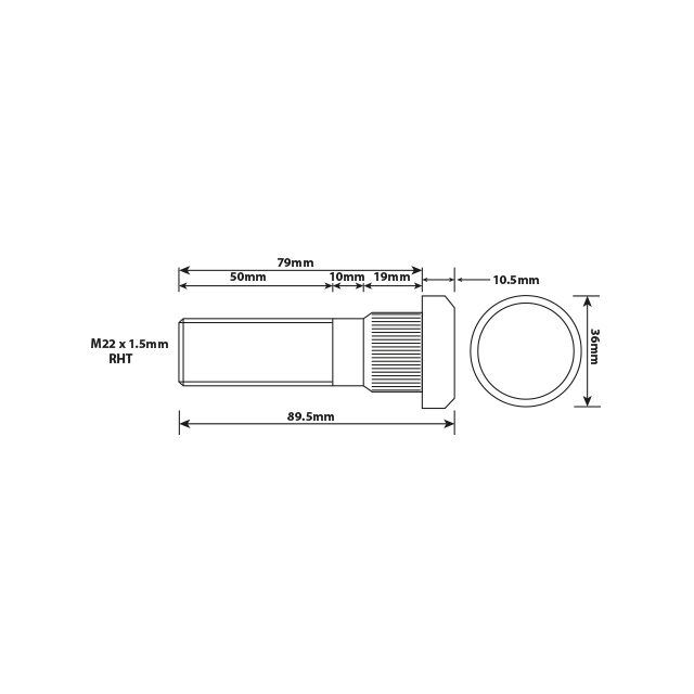 WHEEL STUD M22X1.5 RHT 79MM UH