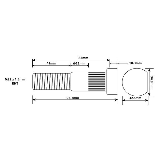 WHEEL BOLT ASSEMBLY M22 X 1.5 83MM UH PACK OF 10 photo 2