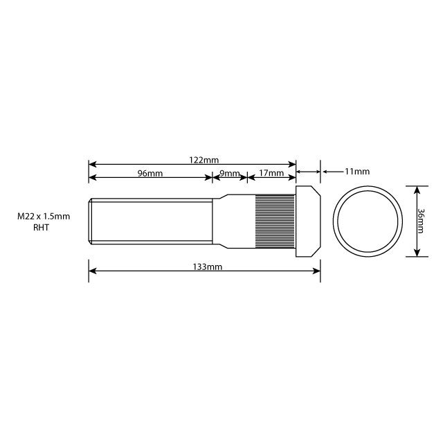 WHEEL STUD M22X1.5 RHT 122MM UH photo 2