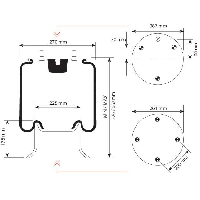 AIR SPRING ASSEMBLY (TBA) M16 INLET 3 STUD TOP DAF BUS
