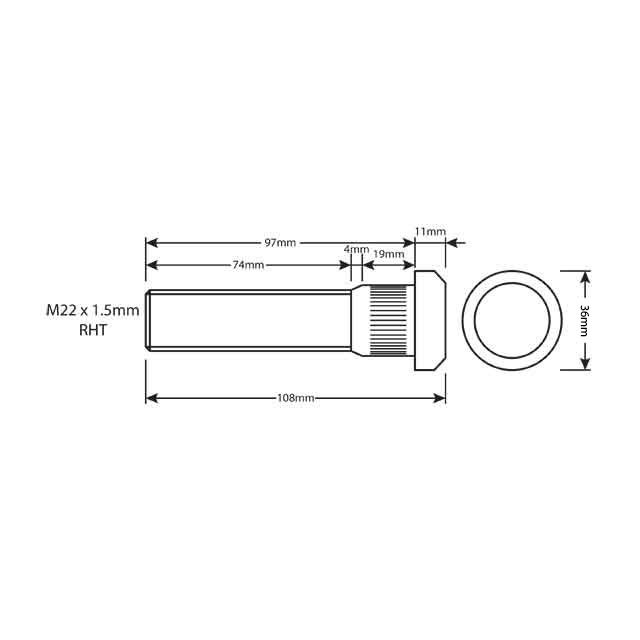 WHEEL STUD M22X1.5 RHT 99MM UH photo 2