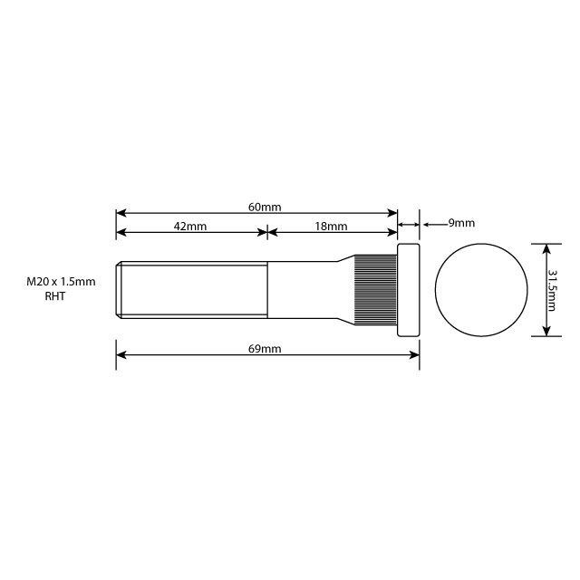 WHEEL STUD M20X1.5 RHT 60MM UH photo 2