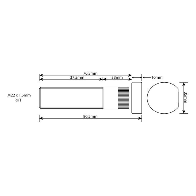WHEEL STUD M22X1.5 RHT 70MM UH photo 2