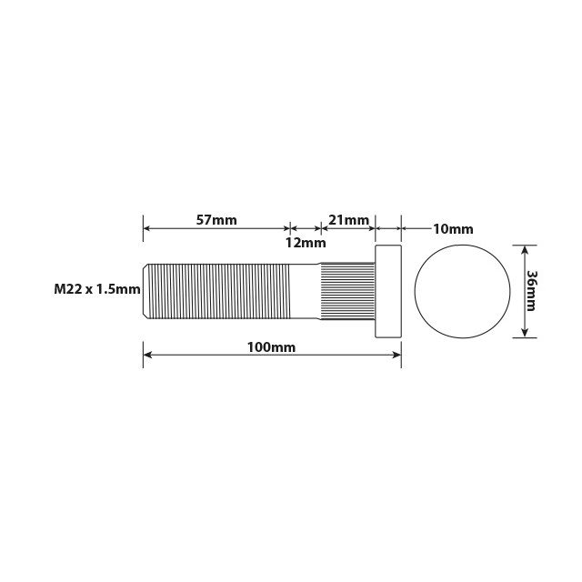 WHEEL BOLT M22X1.5MM 90MM UH ISO SINGLE