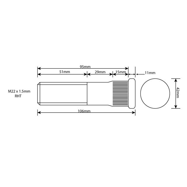 WHEEL STUD M22X1.5 RHT 95MM UH photo 2