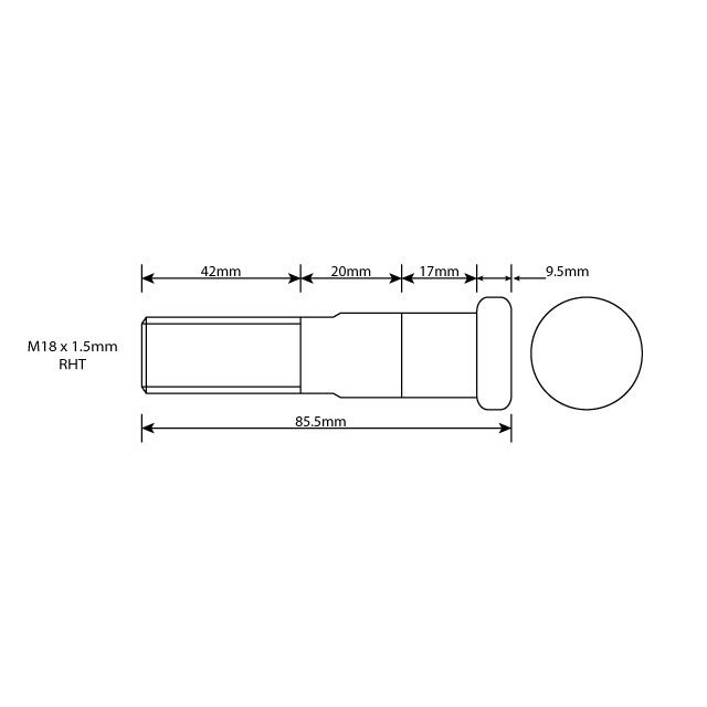 WHEEL STUD M18X1.5 RHT 79MM UH photo 2