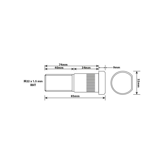 WHEEL STUD M22X1.5 RHT 74MM UH