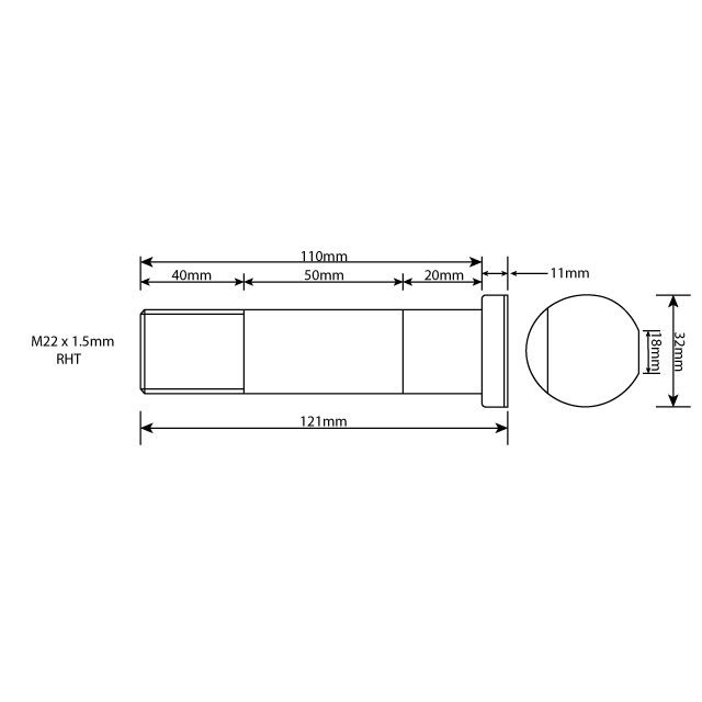 WHEEL STUD M22X1.5 RHT 110MM UH photo 2