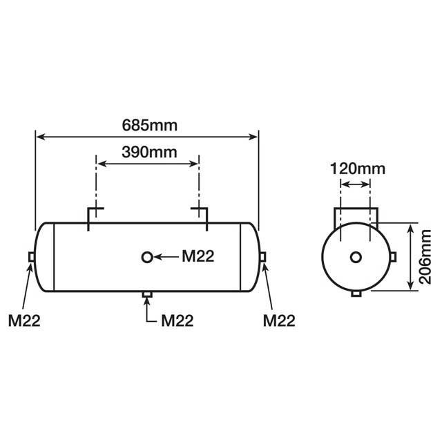 AIR TANK TOP MOUNT   19LT METRIC PORTS