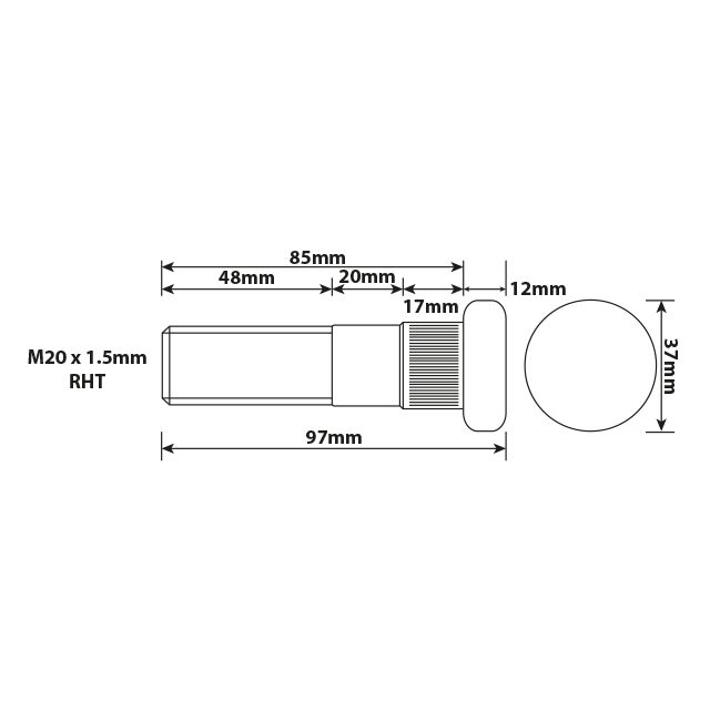 WHEEL STUD M20X1.5 RHT 85MM UH