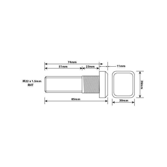 WHEEL STUD 7/8"X11BSF RHT 74MM UH