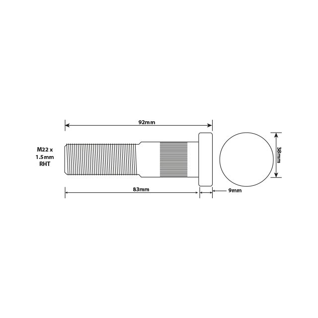 WHEEL BOLT M22 X 1.5 83MM UH ALUM SINGLE WHEELS