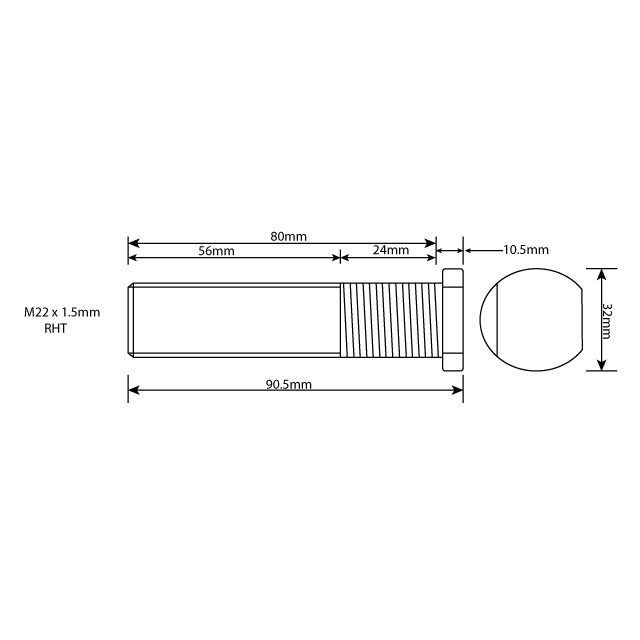 WHEEL STUD M22X1.5 RHT 80MM UH photo 2
