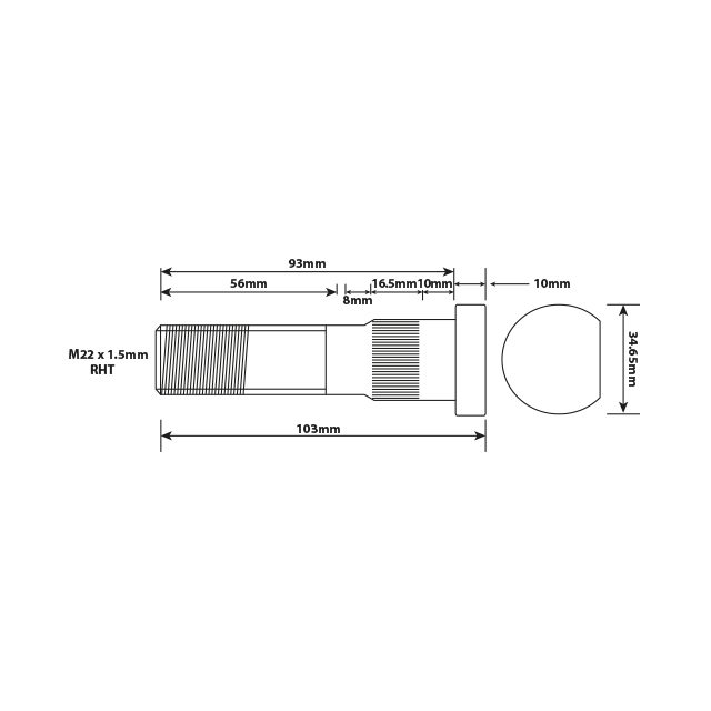 WHEEL BOLT M22 X 93MM UH SAF EQUIV