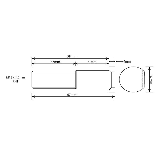 WHEEL STUD M18X1.5 RHT 58MM UH photo 2