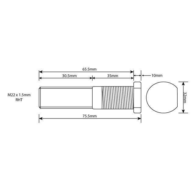 WHEEL STUD M22X1.5 RHT 65MM UH photo 2