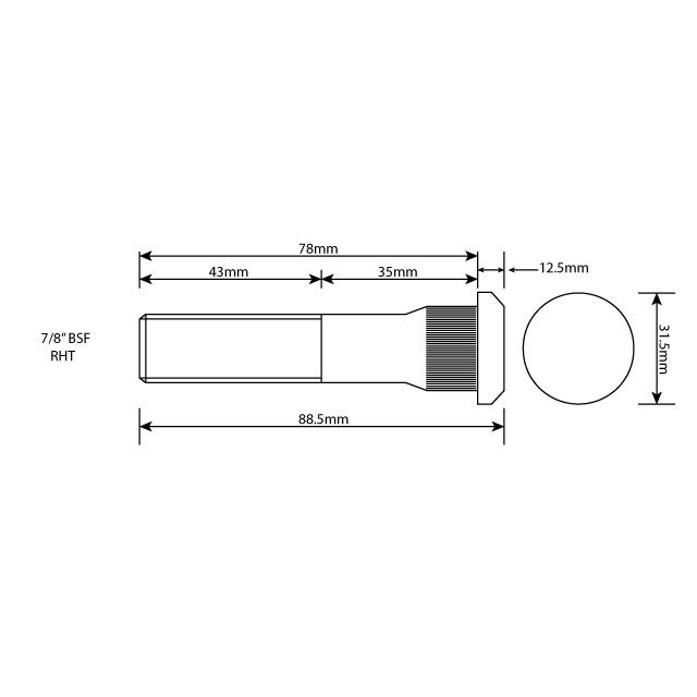 WHEEL STUD 7/8"X14 UNF RHT 78MM UH photo 3