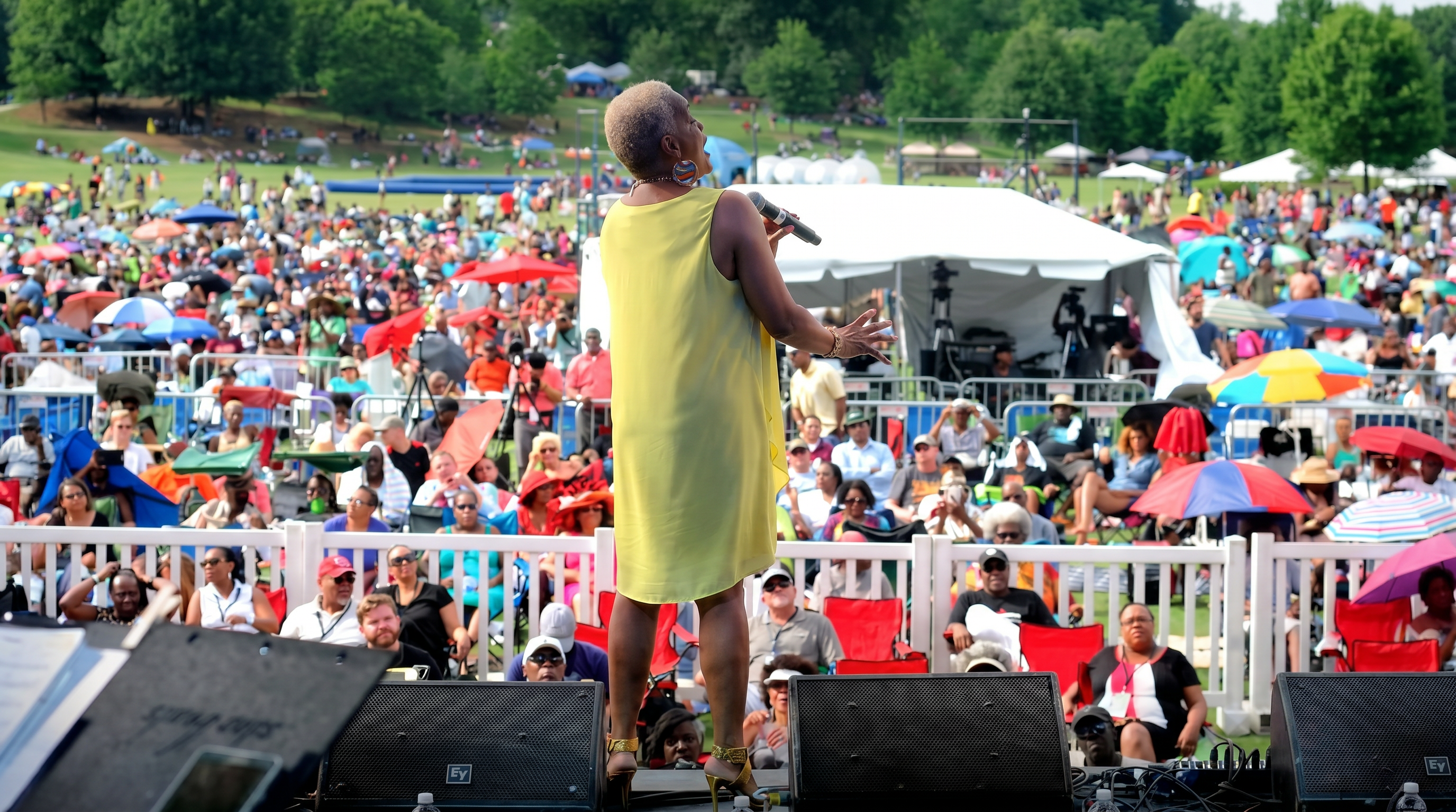 Myrna Clayton, America's Songbird, performing live at Piedmont Park before a large festival audience
