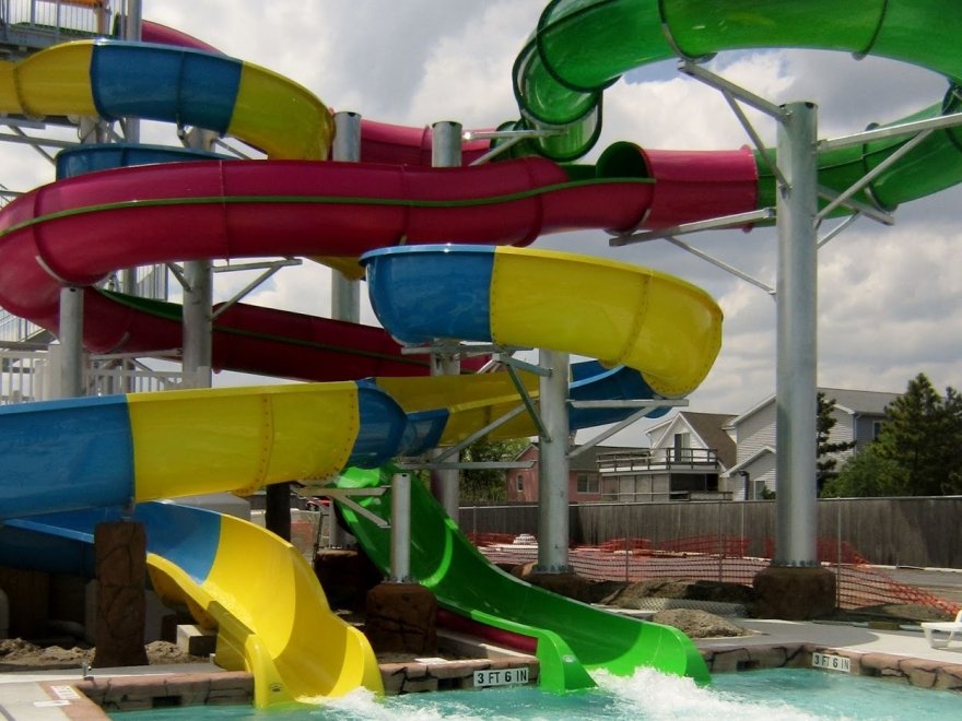 Twister doubles slide at Thunder Lagoon Waterpark where parents ride with children