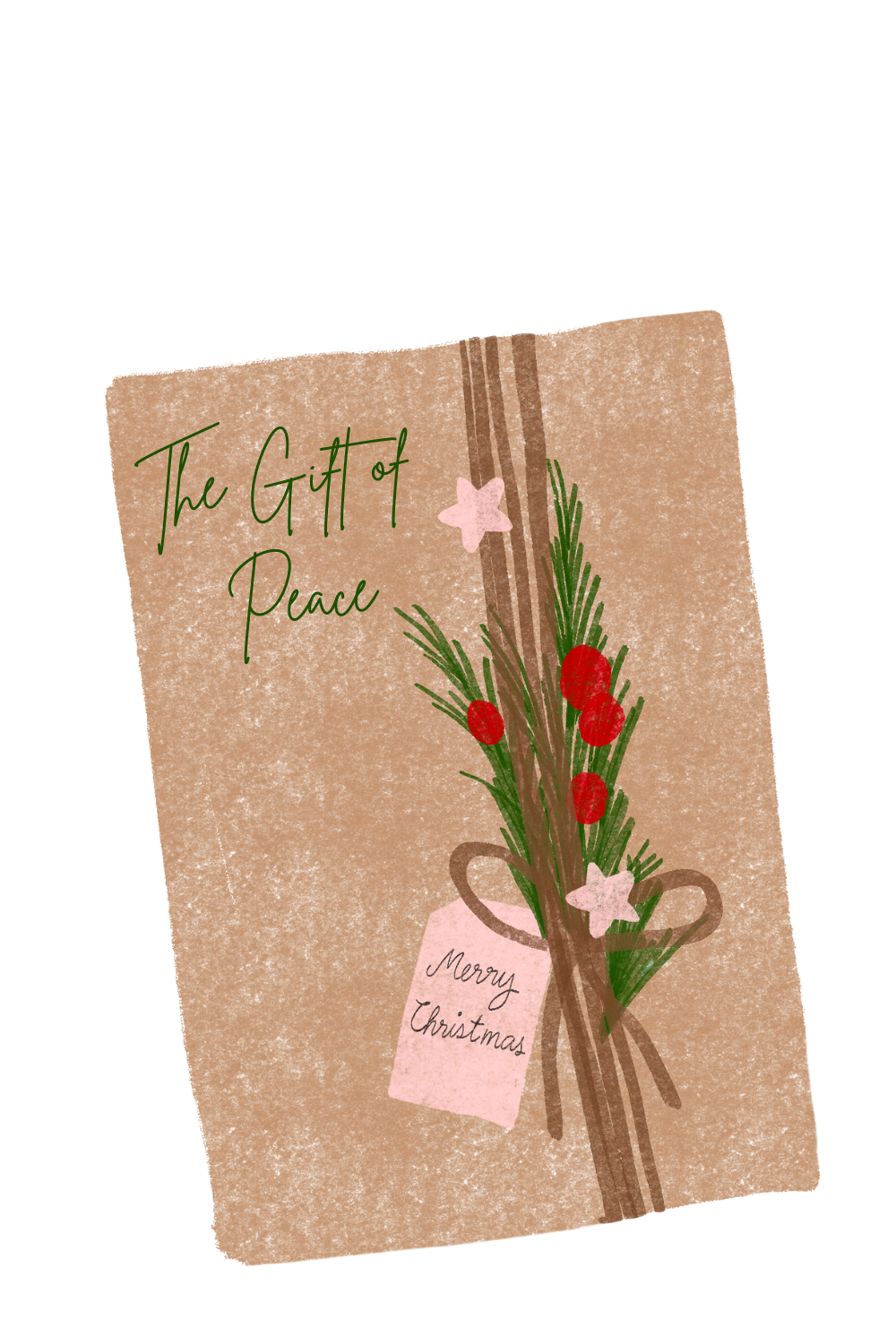 graphic of a book cover with holiday greenery that says the Gift of Peace