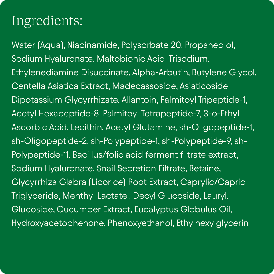 Ingredients list for the toner pads