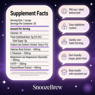 Snooze Brew supplement facts panel