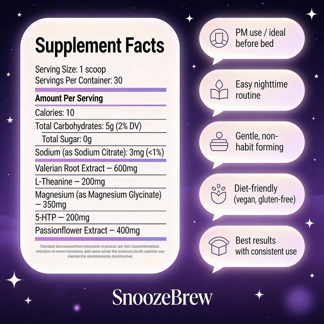 Snooze Brew supplement facts panel