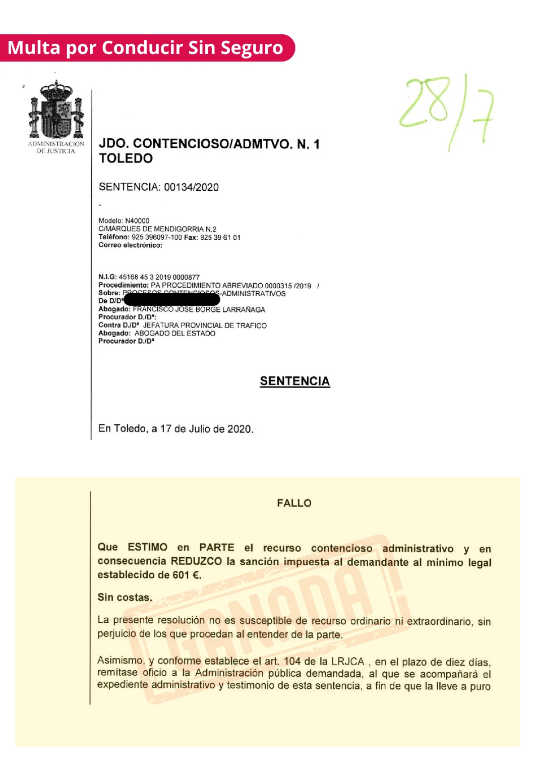 Sentencia de multa anulada