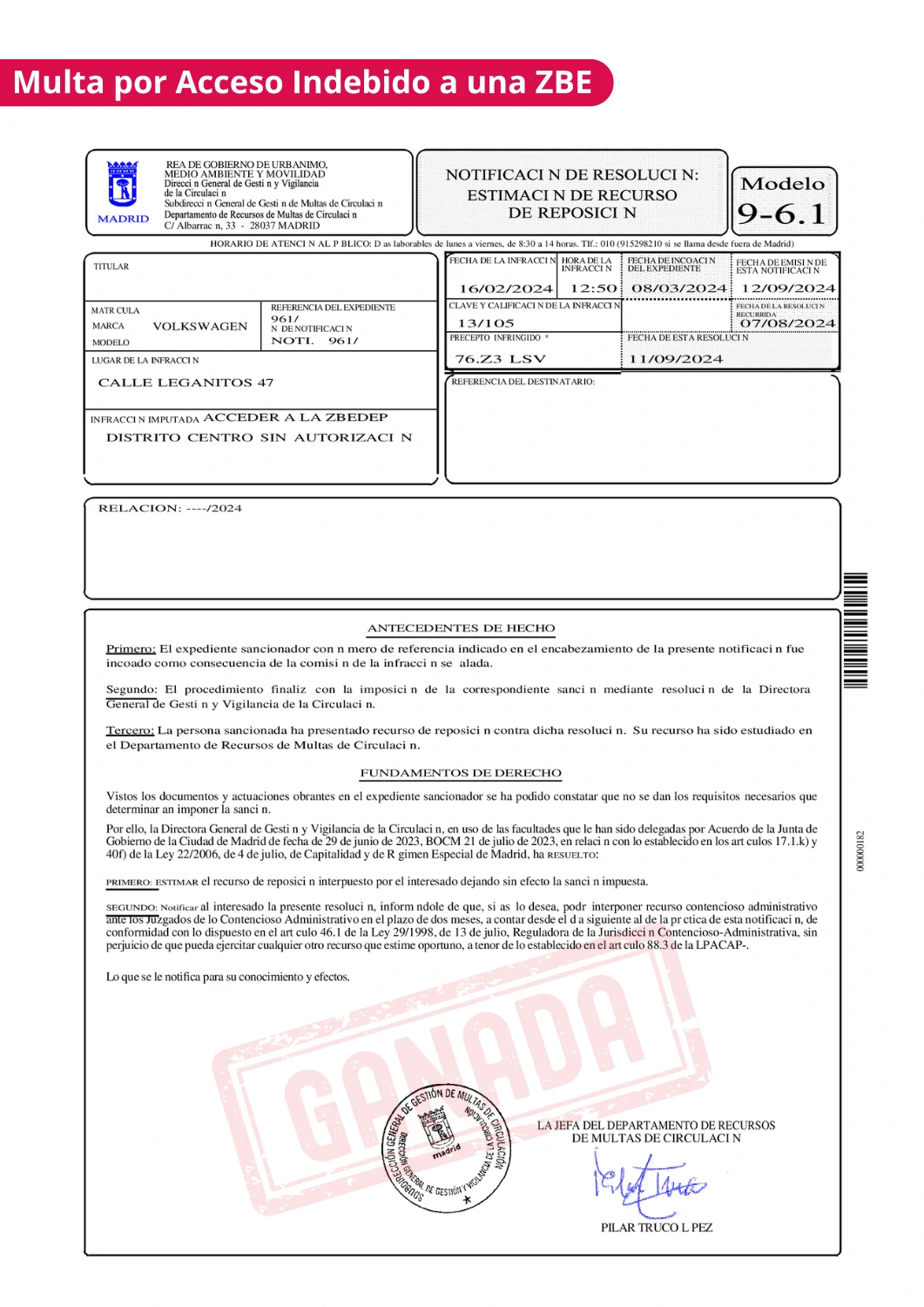 Sentencia de multa anulada