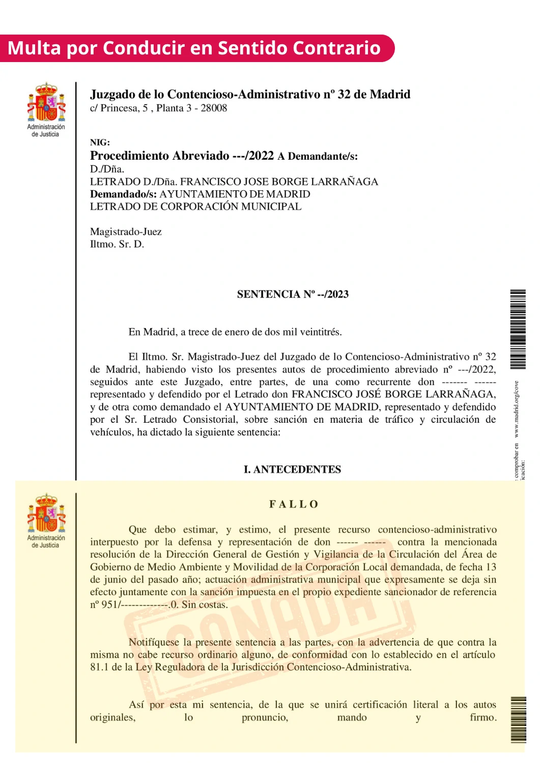 Sentencia de multa anulada