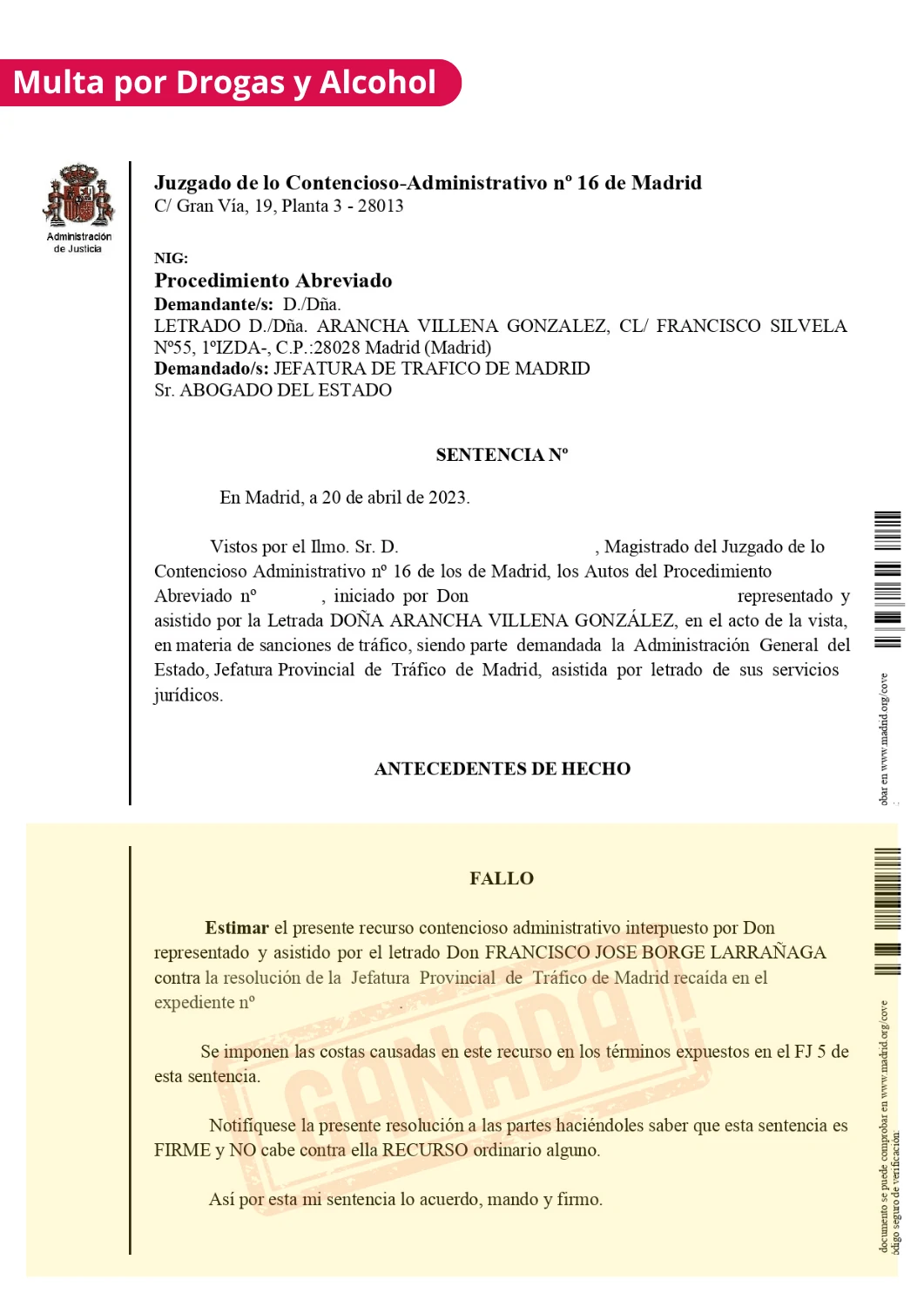 Sentencia de multa anulada