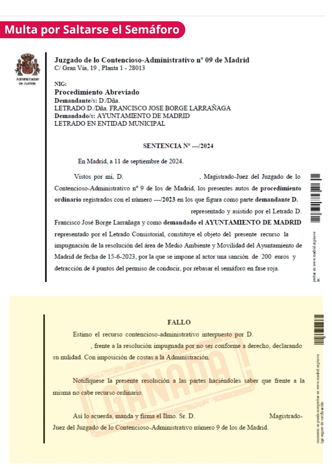 Sentencia de multa anulada