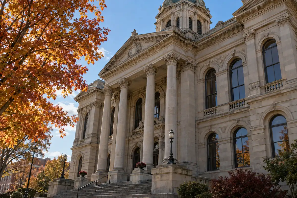 County courthouse exterior where Ohio foreclosure cases are filed and sheriff sales are ordered