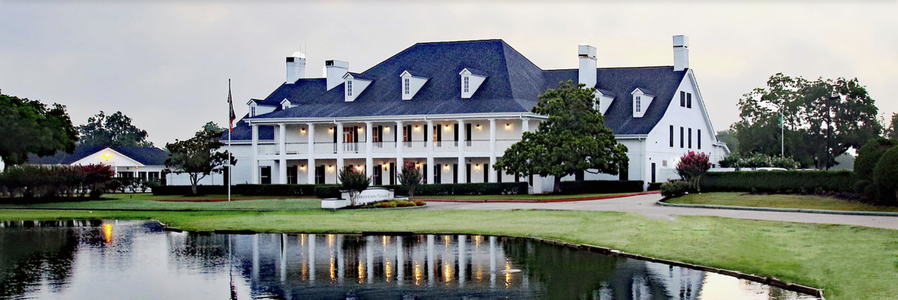 Pecan Grove Golf Club clubhouse exterior acting as a stylized map placeholder