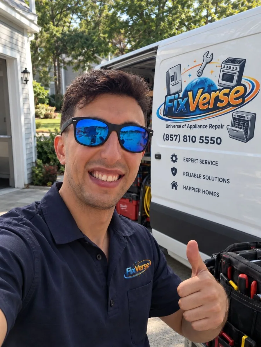 Murad Tagiyev beside his FixVerse appliance repair van in Boston, Massachusetts