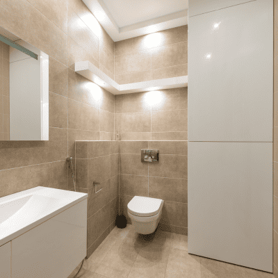 Modern bathroom lighting installation with energy-efficient fixtures