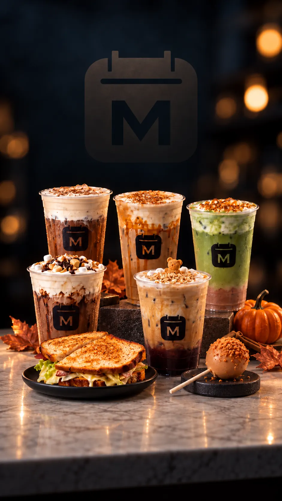 Monday Coffee Club signature drinks and branded cups