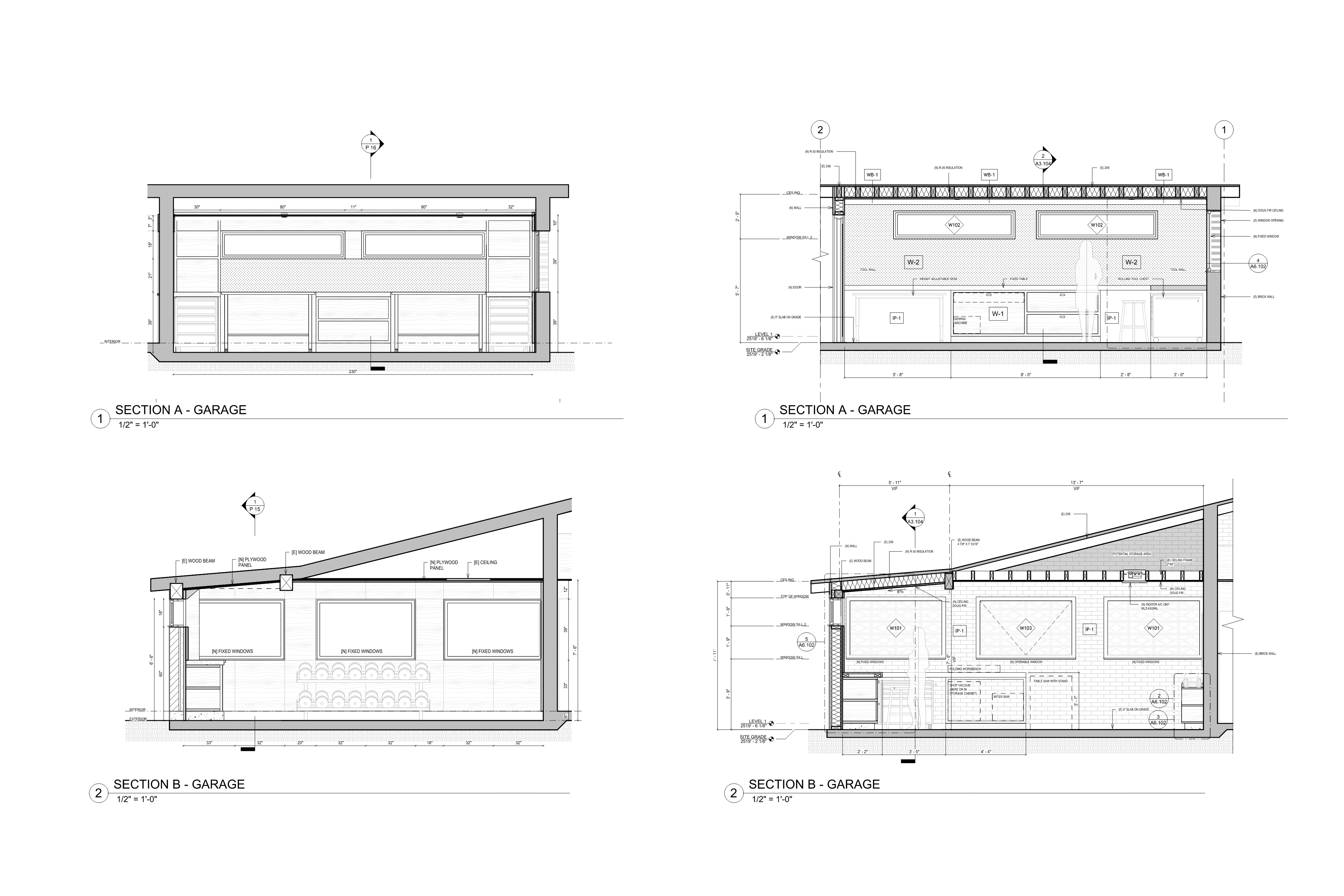 Two drawings on the left exemplify the residential architecture process of design development, showing a realistic design for a home addition. While the two drawings are examples of construction documentation that provide measurements and more detail to equip the construction team. Two drawings on the left exemplify the residential architecture process of design development, showing a realistic design for a home addition. While the two drawings are examples of construction documentation that provide measurements and more detail to equip the construction team.