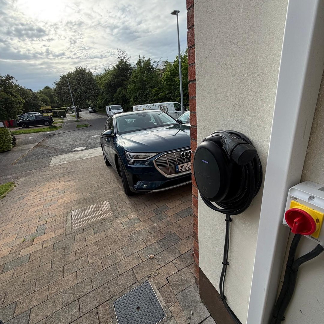 Wall-mounted home EV charger installed by AD Electrical Group