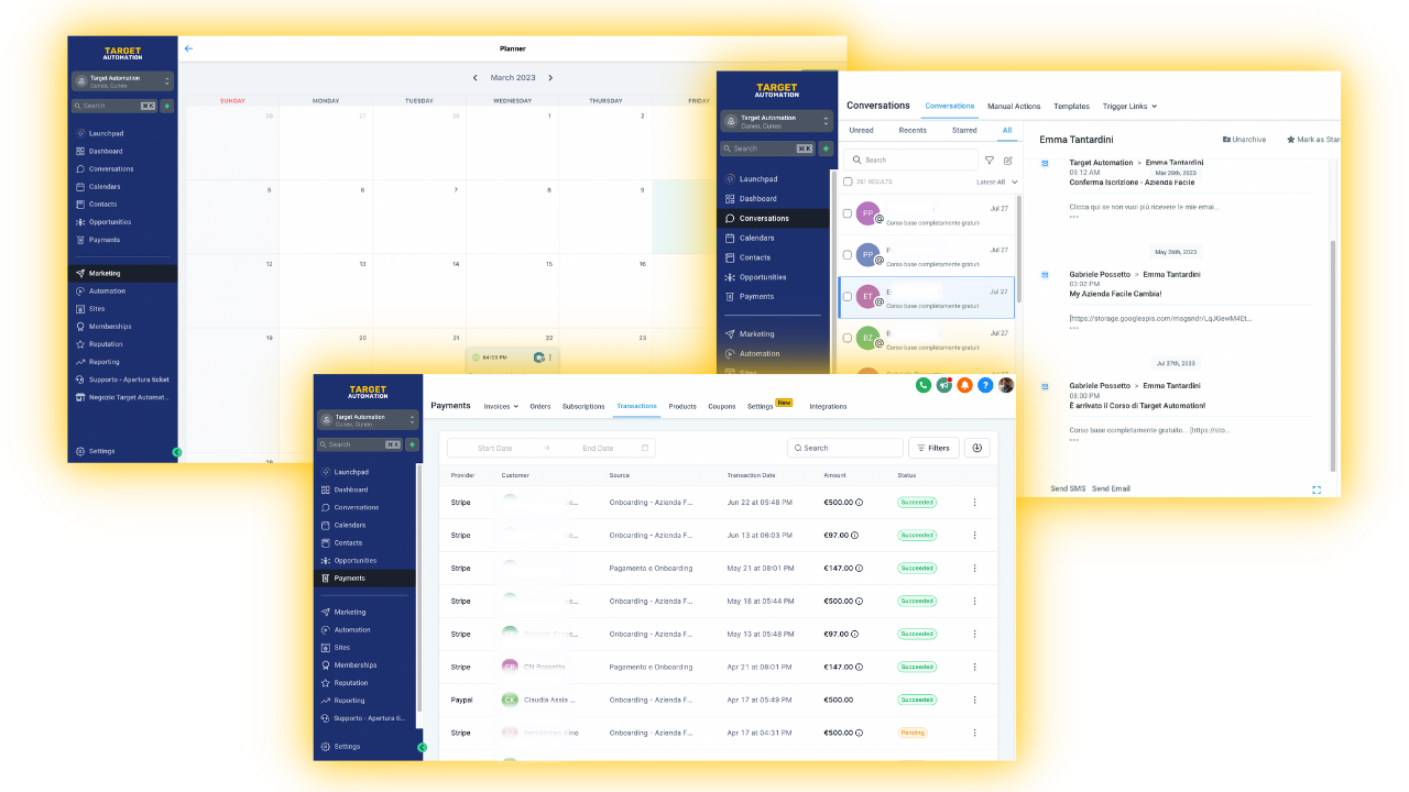 Conversazioni centralizzate, calendario e contatti