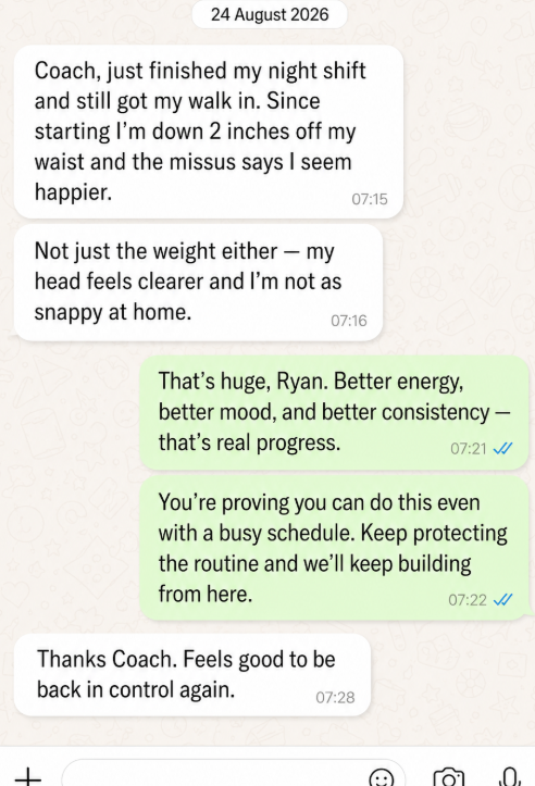 Sample TPM coaching WhatsApp conversation with Coach Tif