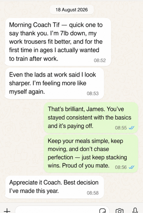 Sample TPM coaching WhatsApp conversation with Coach Tif