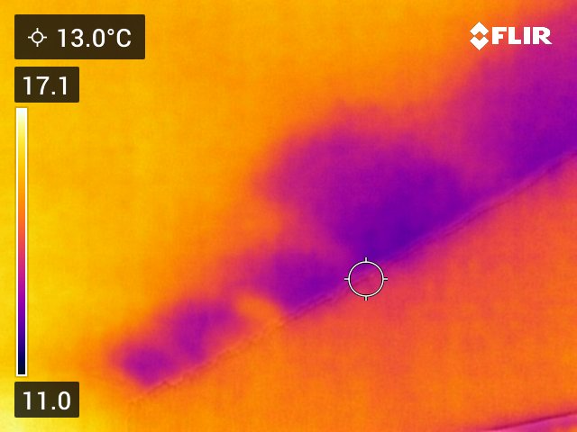 Thermal image showing surface temperature variations within a property