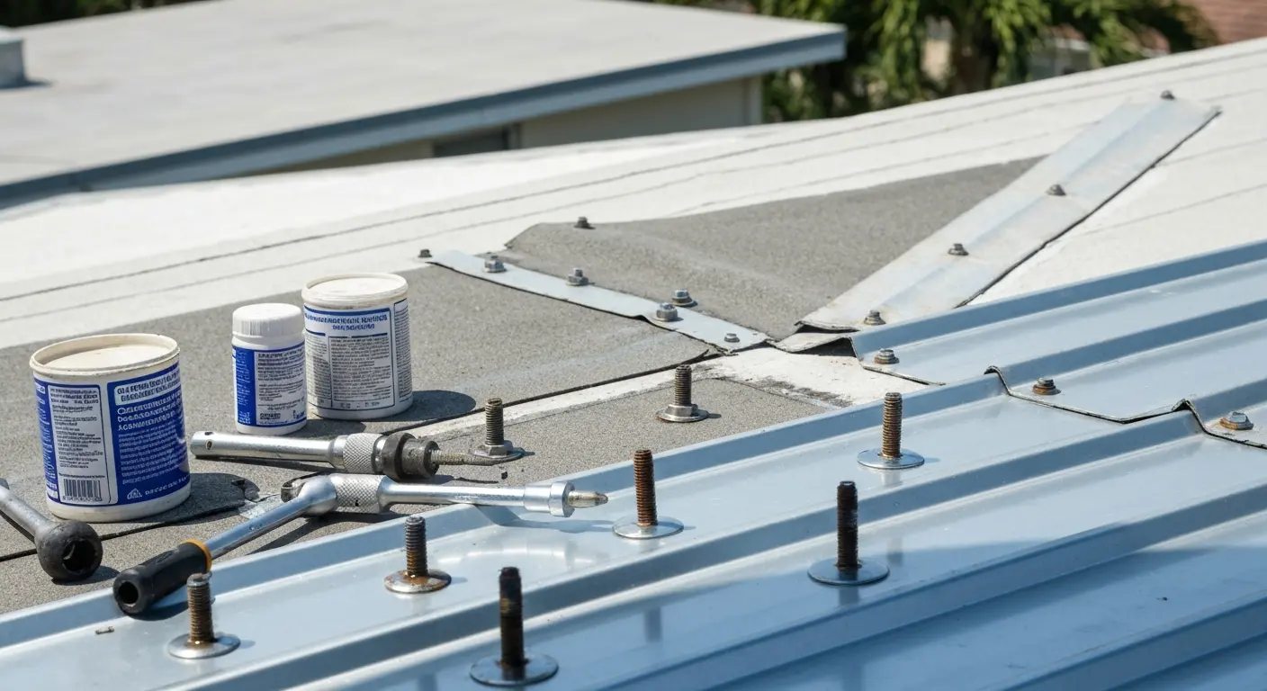 Metal roof repair work