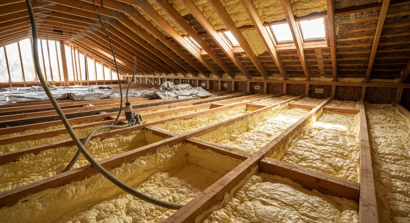 Spray foam insulation application in attic