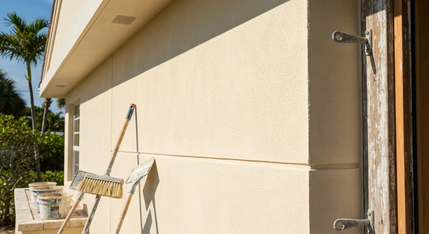Wood and stucco exterior coating