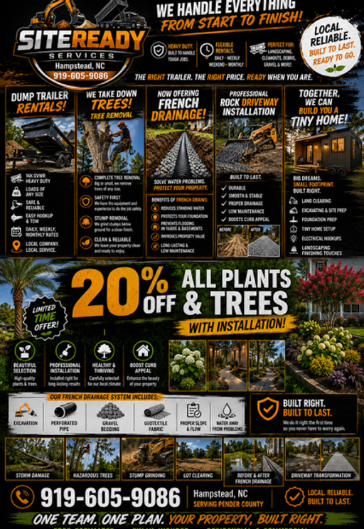 Site Ready Services — tree removal, French drains, driveway, tiny homes