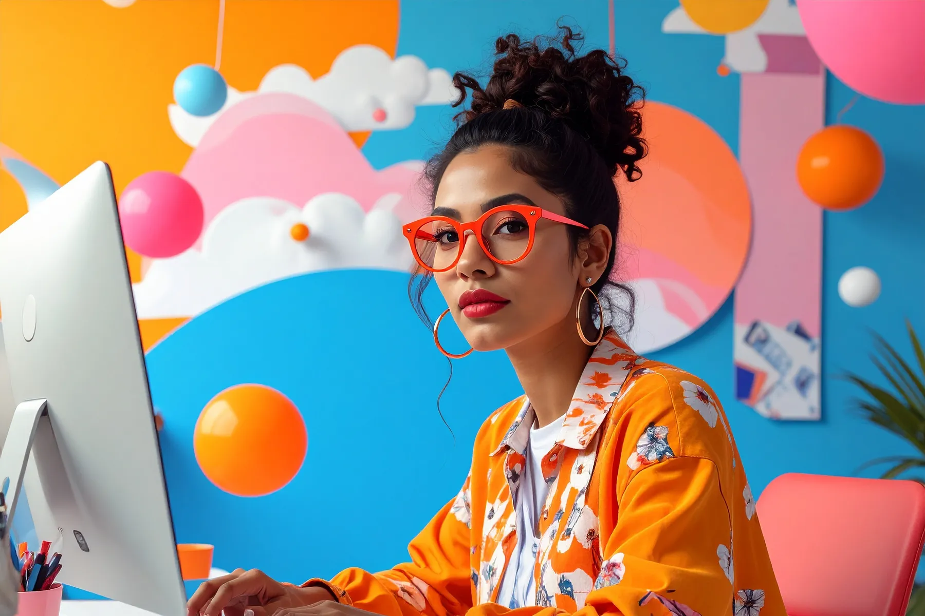Woman working at a computer using AI in her daily workflow